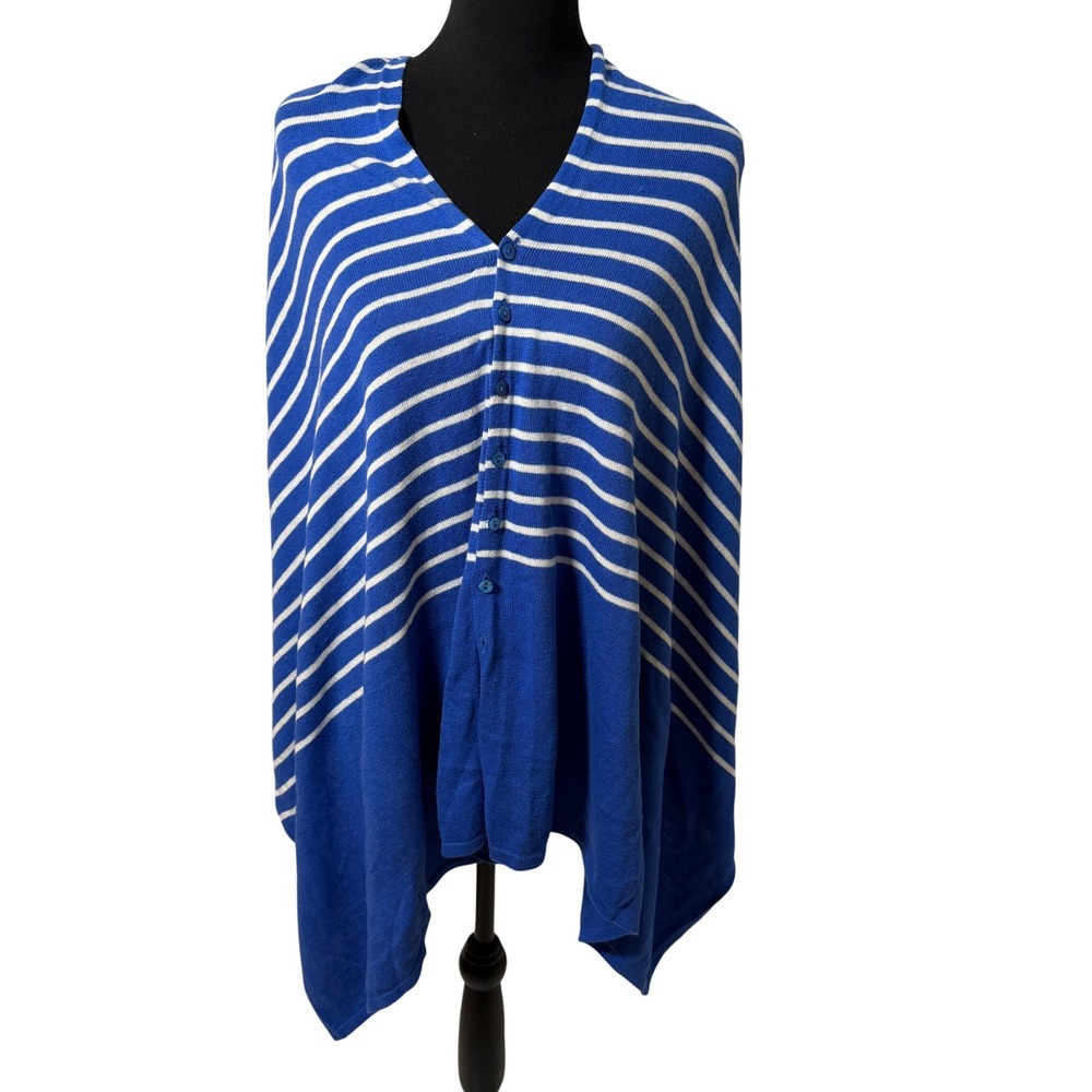 Hannah Rose Poncho Wrap Womens One Size Blue White Excellent Striped Cashmere
